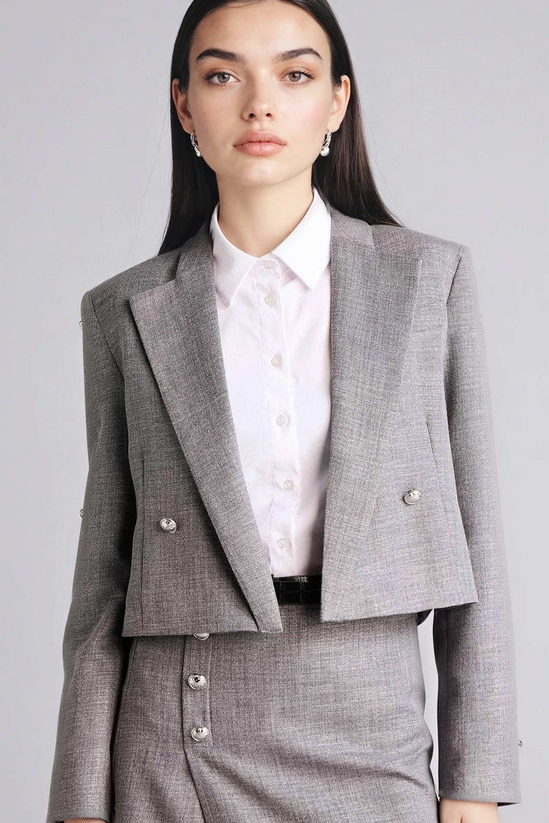 DeFacto Grey Woman Boxy Fit Jacket Collar Blazer Casual - Image 1